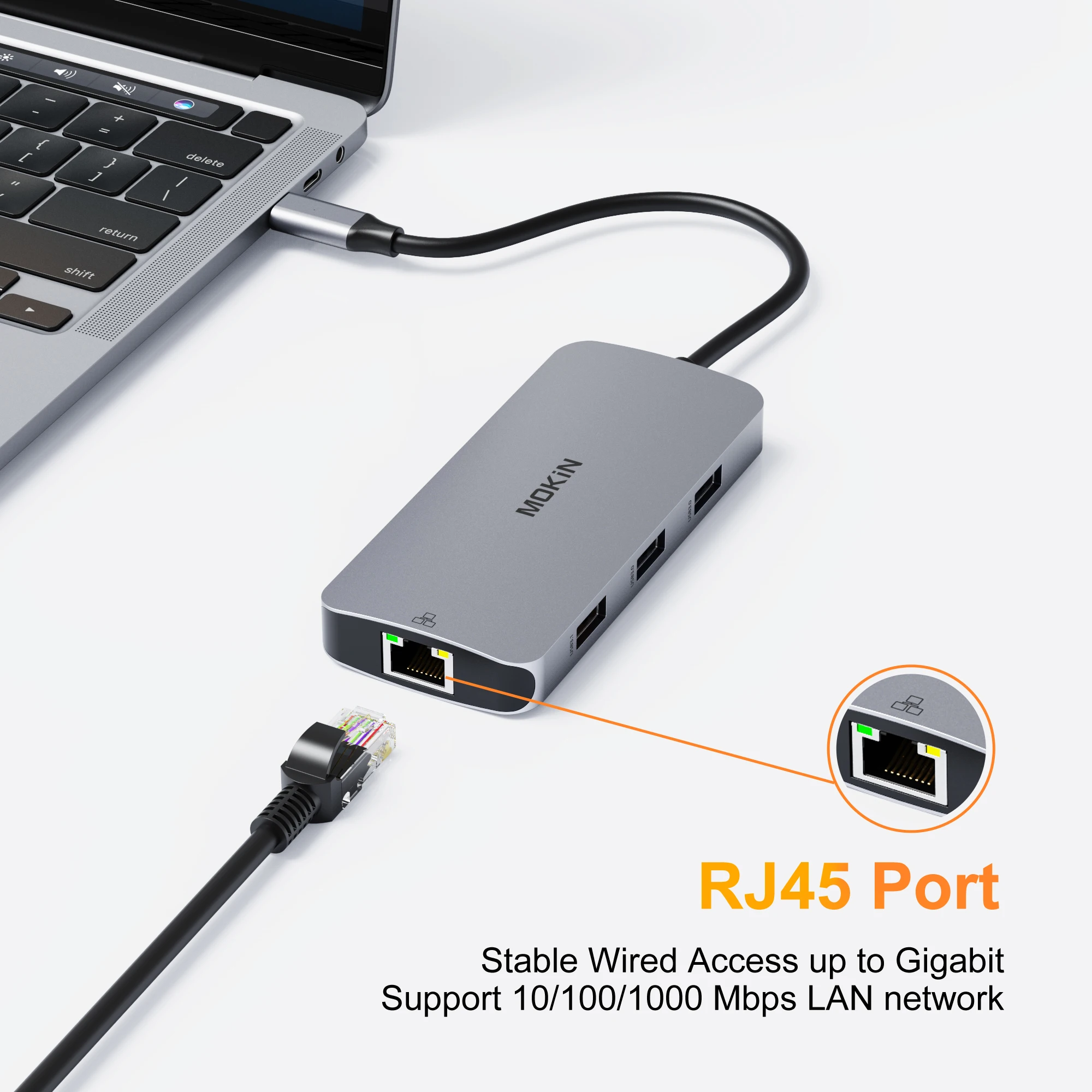 MOKiN 9 in 1 Adapter Type C to USB HDMI 4K@60Hz USB Hub to USB-C 3.0 USB-A 3.1 RJ45 SD/TF for MacBook Air/Pro iPad USB Splitter