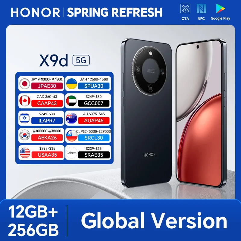 HONOR X9d 12GB+256GB Global Version 5G Smartphone 6.79'' 120Hz AMOLED Screen 108MP AI Main Camera 8300 mAh 66W Supercharging