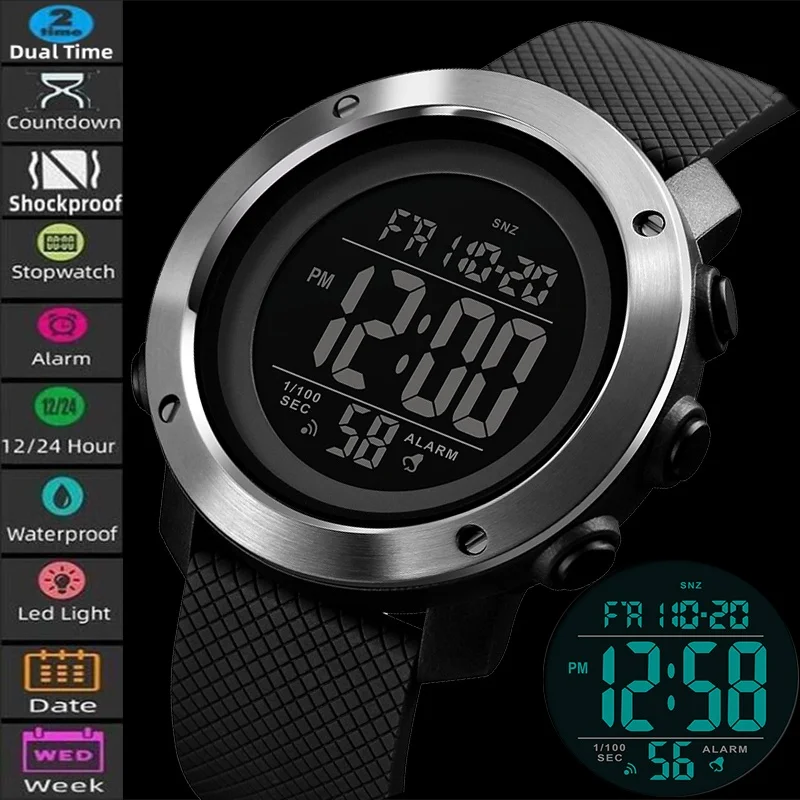 

Skmei Men's Digital Sport's Watches Fashion PU Strap 50M Waterproof Led Chronograph Casual Wristwatch Male Alarm Clock