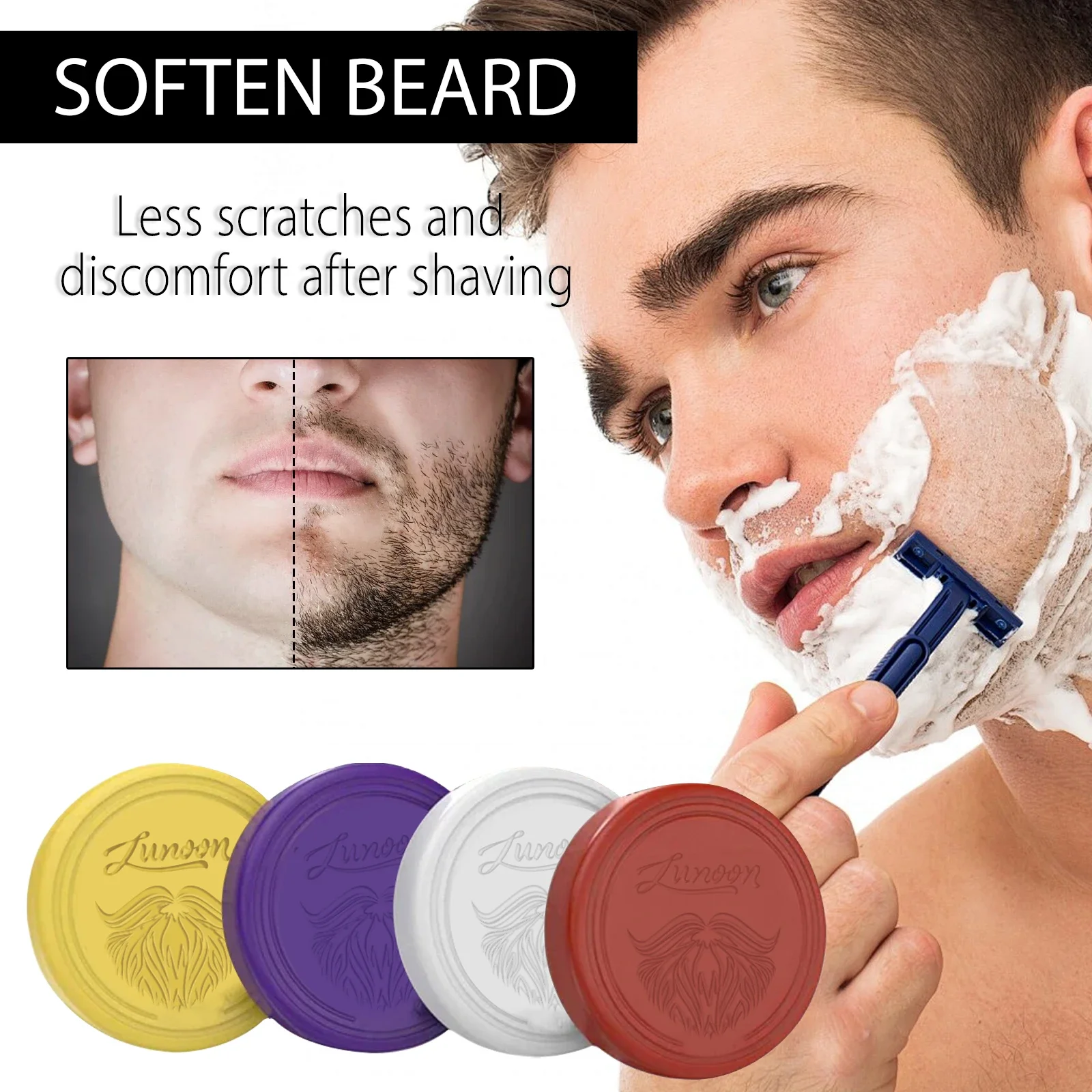 Sandalwood Shaving Soap for Men 4pcs - Handmade Rich Foaming Bar, Gentle Deep Clean & Softening Care for Beard & Skin.