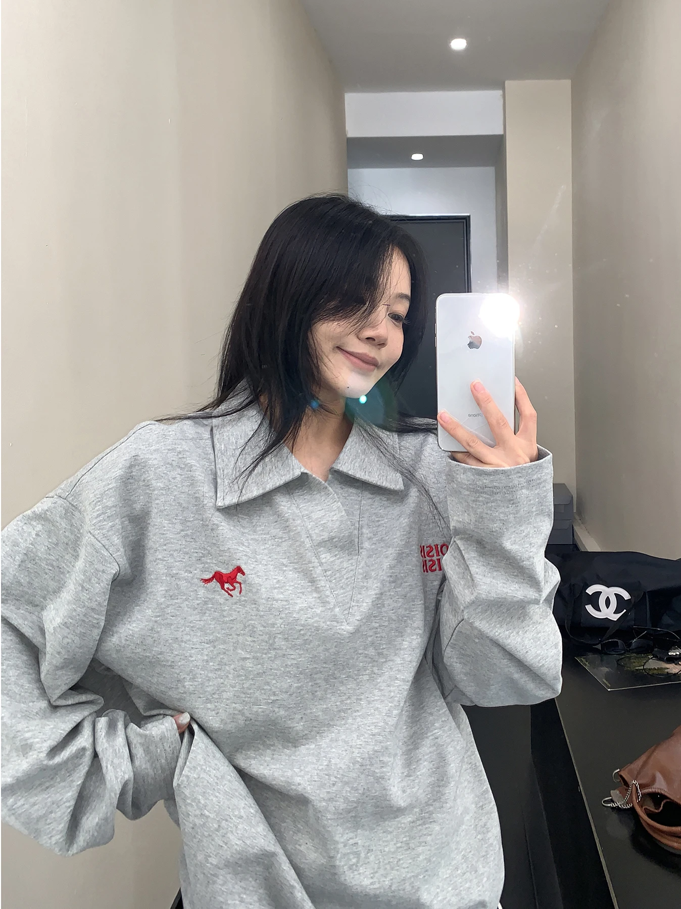 

Oversize ort Svel V-ne Embroidered Pure Cotton Long Sve T-irt Women's Loose Fit American Sle Autumn Trendy Top