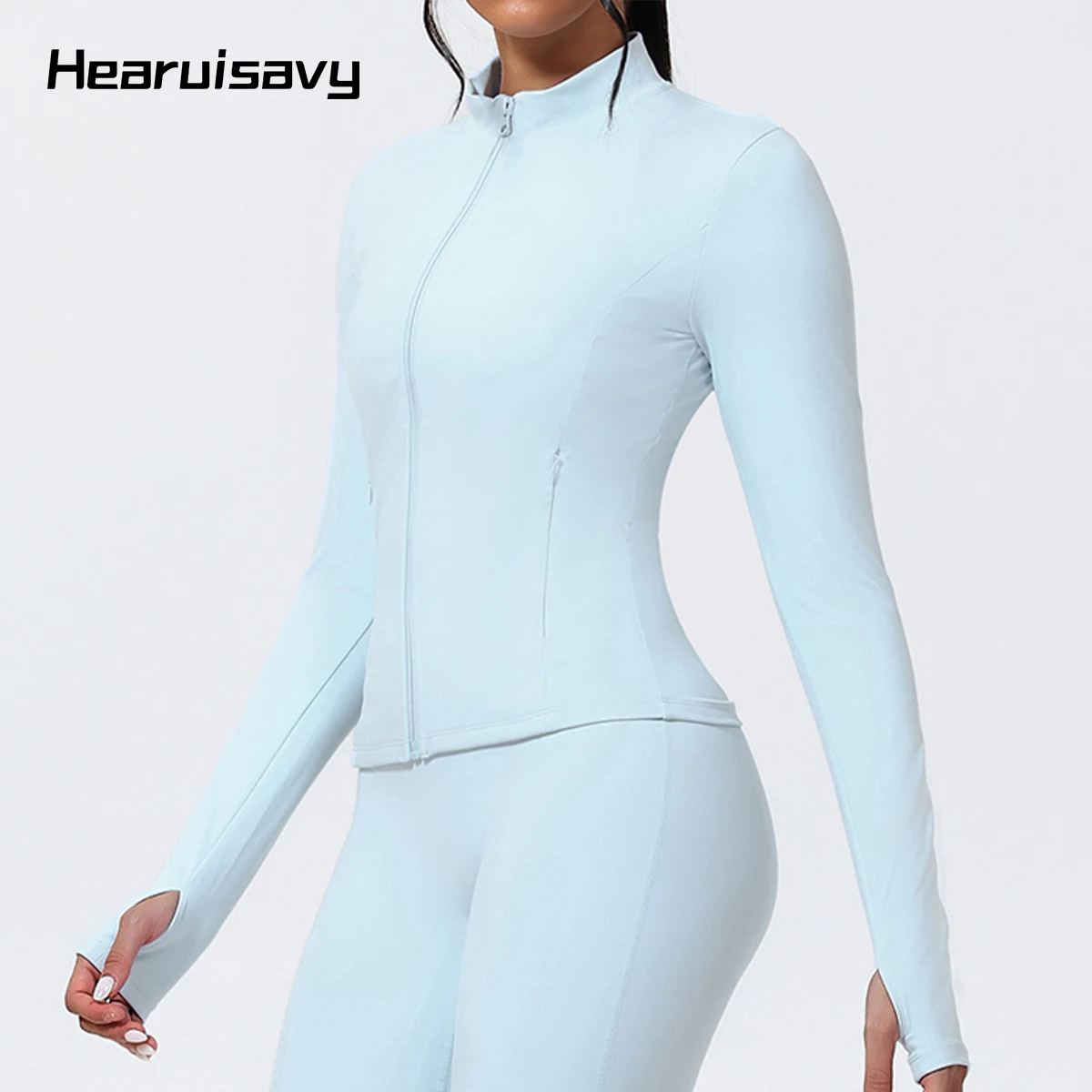 

Hearuisavy Woman Running Long Sleeve Sports Jacket Windproof Warm Fitness Top Gym Pilates Slim Fit Yoga Coat With Zipper Female