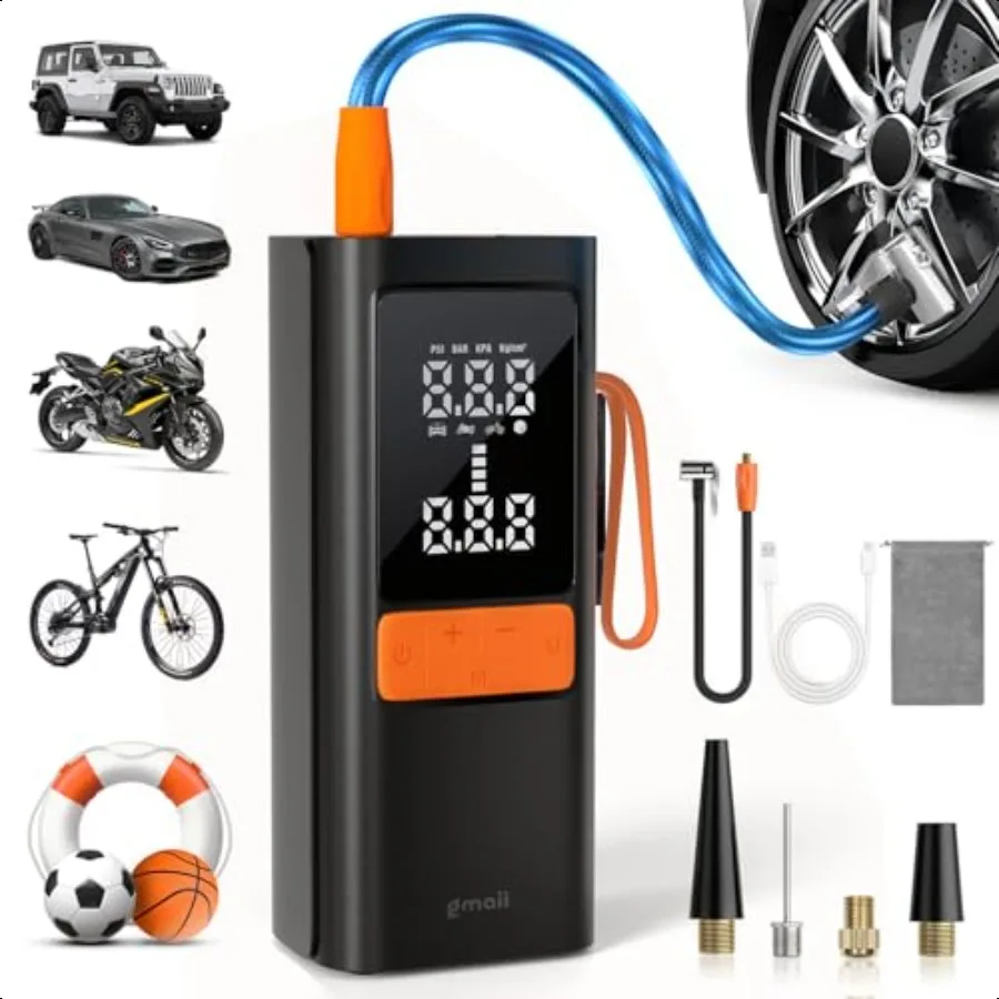 

Портативный воздушный компрессор Tire Iator 150PSI Воздушный насос для автомобильных шин со светодиодной подсветкой и автоматическим отключением Шнур Air Com