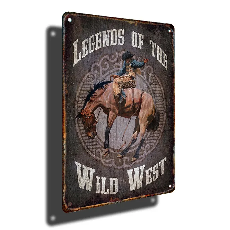 Western Cowboy Metal Poster Signage Tin Painting Vintage Riding Hunt Plaque Club Ranch Home Wall Art Decorative Panel Mural Gift