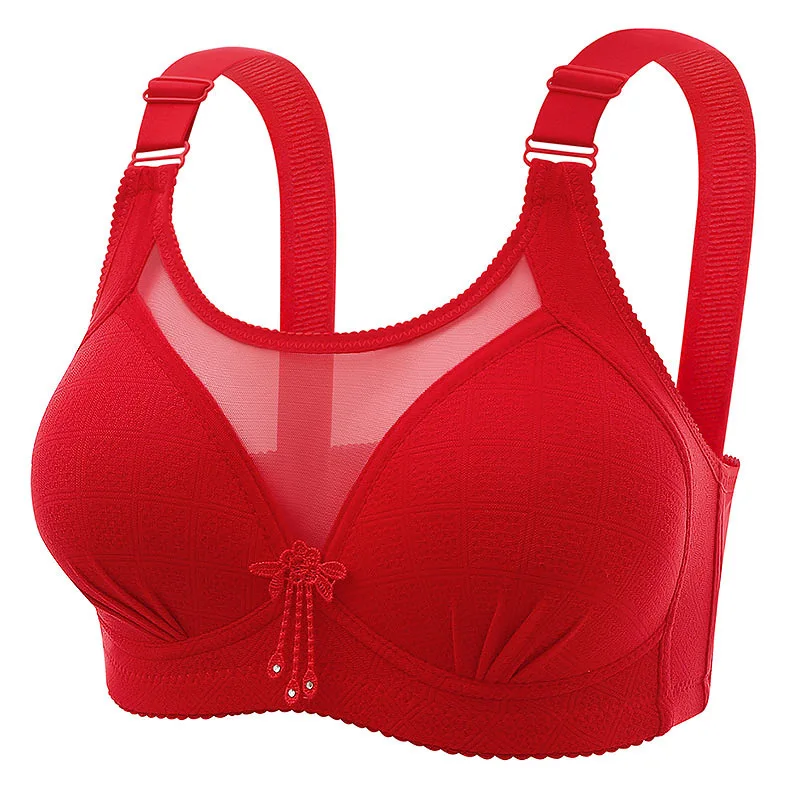 Female Large Size Thin Nylon Brassiere Women Breathable Non-Steel Ring Underwear Women Four Rows Of Buttons Brassiere Mother Bra