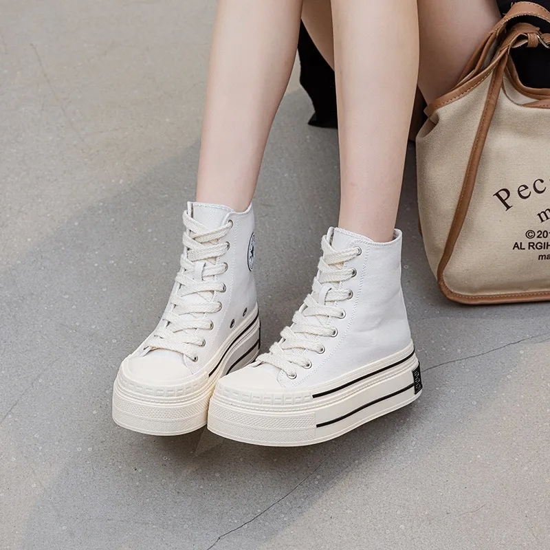 

Высокие парусиновые туфли унисекс 6 см, модные ретро кроссовки на толстой подошве, новинка 2026, весна-осень