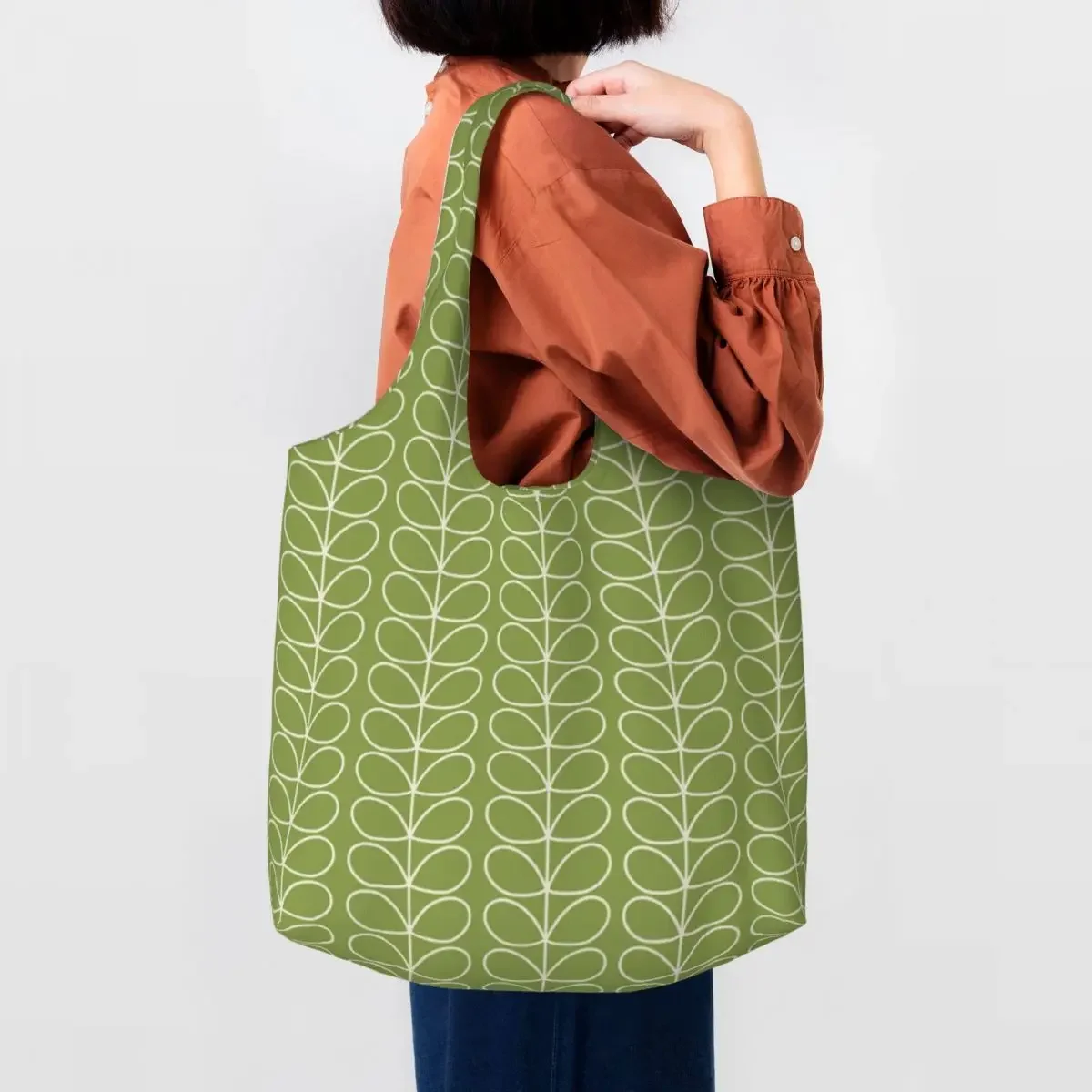 Custom Orla Kiely Linear Stem Chalky Green Shopping Tote Bag Reusable Canvas Groceries Shoulder Shopper Bag Photograph Handbags