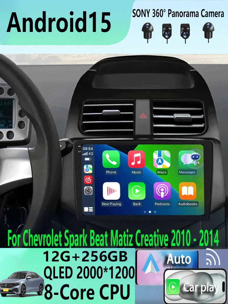 Android 15 video Player Carplay Car Radio For Chevrolet Spark Beat Matiz Creative 2010 2011 2012 2013 2014 Multimedia GPS Stereo