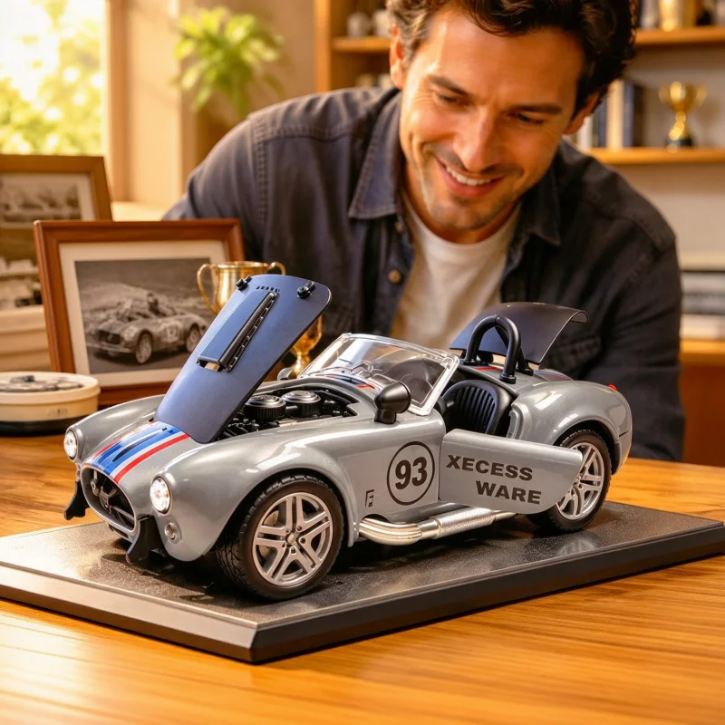 1:36 Scale Retro Open-top Sports Car Diecast Model, Alloy Static Collectible Ornament with Openable Doors & Hood