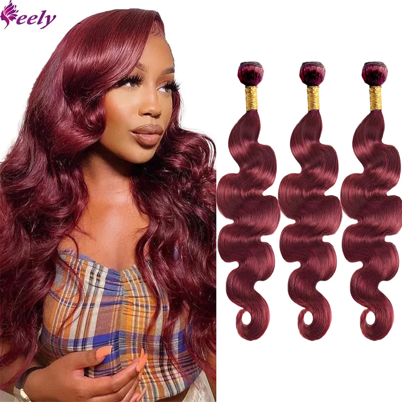 Body Wave 99J Human Hair Bundles Red Bundles Burgundy Brazilian Remy Wine Red 3 Bundles Human Hair Extensions 30 Inch For Women