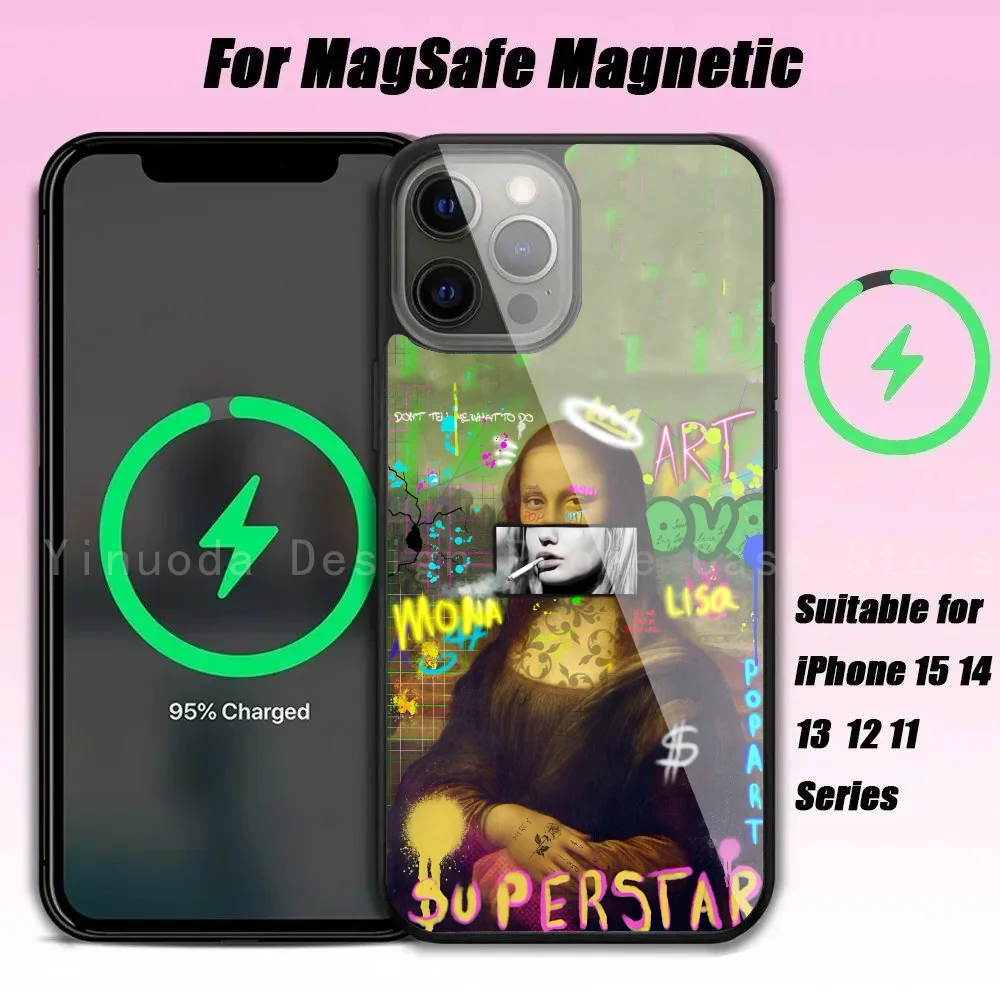 Graffiti veliký umění estetická mona liso telefon pouzdro silná magnetický pro iPhone 16 15 14 13 pro maxi 11pro 12 mini mala alex zrcadlo pro mags