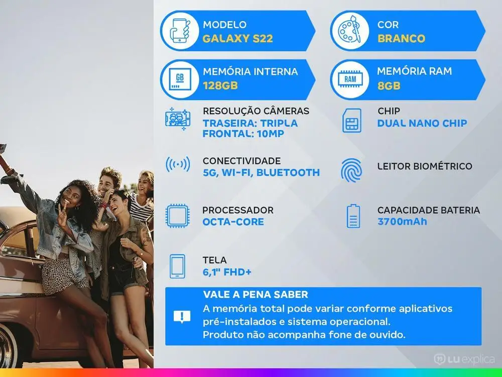 Smartphone Samsung Galaxy S22 128GB White 5G Octa-Core 8GB 6,1 "RAM Camera. Triple + Selfie 10MP Dual Chip #2