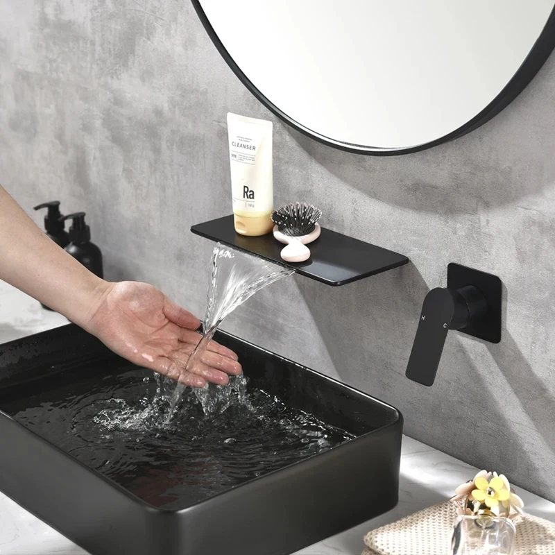 شلال بالوعة صنبور الجرف حوض المياه صنبور حوض خلاط أسود الحائط النحاس أنيقة الحياة الديكور الحمام فندق صنبور #5