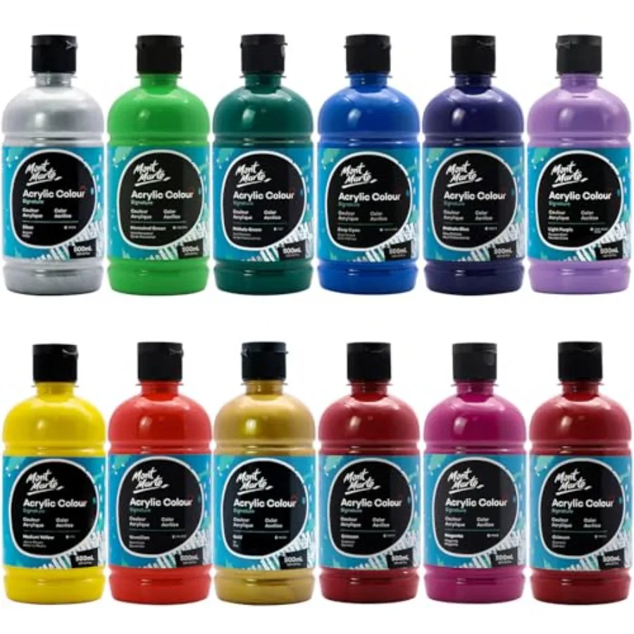 Signature Acrylfarben-Set, 12 x 16,9oz (500ml), Halbmatter Finish, 12 Lebendige Farben, Geeignet für Leinwand, Holz, Stoff, L
