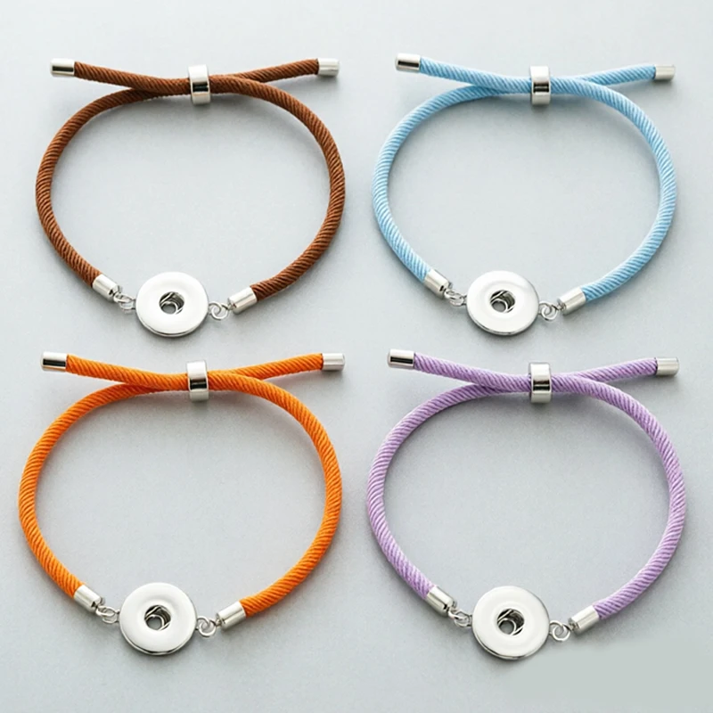 Adjustable Nylon Braided Twisted Cords Slider Friendship 12mm/18mm snap buttons DIY Rope snap Bracelets SE0303 for Women Men