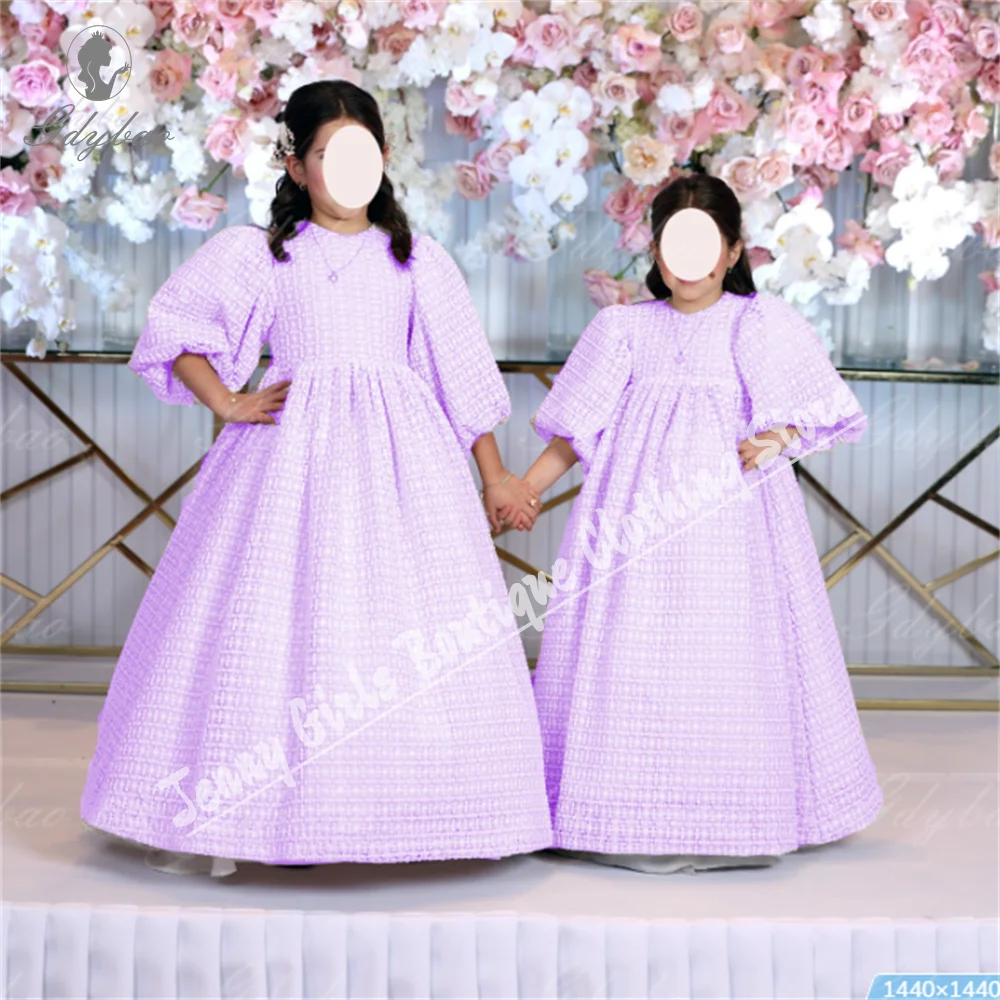 Nuovo bellissimo abito da ragazza di fiore gonfio azzurro cielo in pizzo per mezze maniche sorelle della sposa abiti da festa di compleanno di nozze