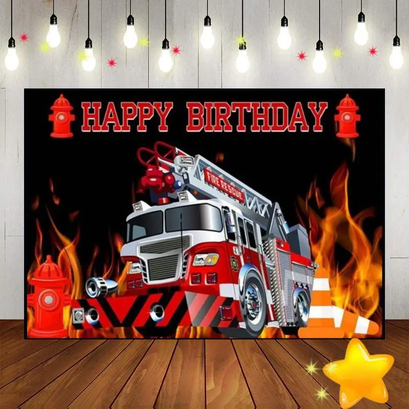 Firetruck Birthday Fireman Fire Truck Firefighter Background Photo Party Baby Shower Decoration Custom Backdrop Banner Studio