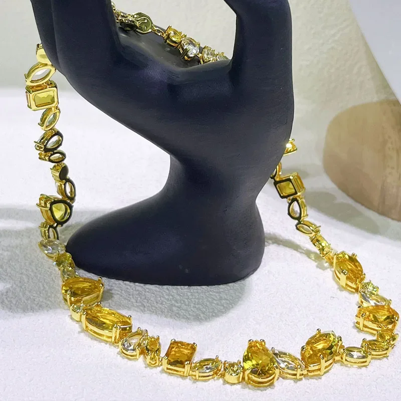 Original 2025 Charm Flowers Necklace for Women Trendy Fine Jewelry Set Crystal Candy Earrings Bracelet Party Accessories