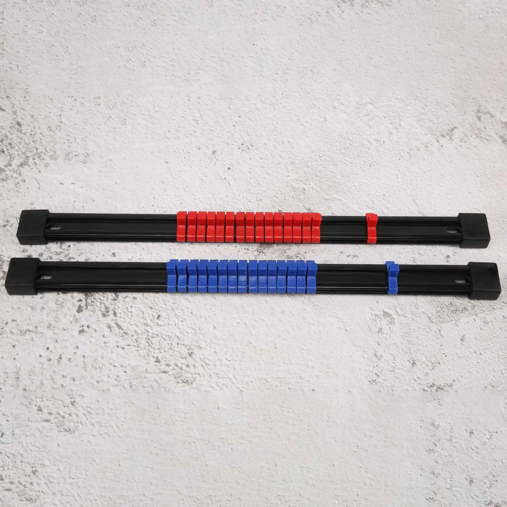 

Professional Tool ABS Socket Organizer Drive Socket Holder, 1/4 Inch Drive X 32 Clips, 3/8 Inch Drive X 30 Clips, 1/2 Inch Drive