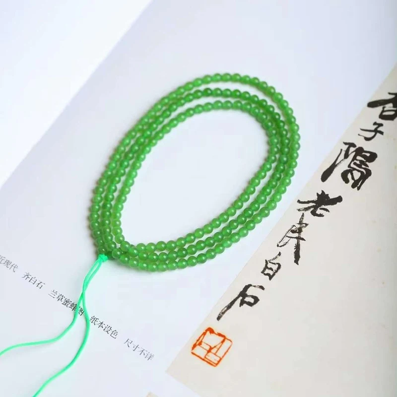 

Natural Hotan , Old Jadeite Material, Fruit Green - Bead Chain, Jade Necklace, Multi-Circle Bracel