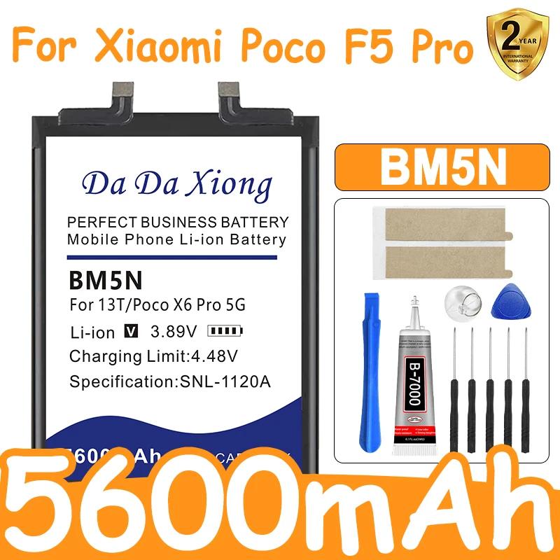 

2026 Years 100% New Replacement 5600mAh Battery BM5N For Xiaomi POCO F5 Pro Phone Battery+Tools