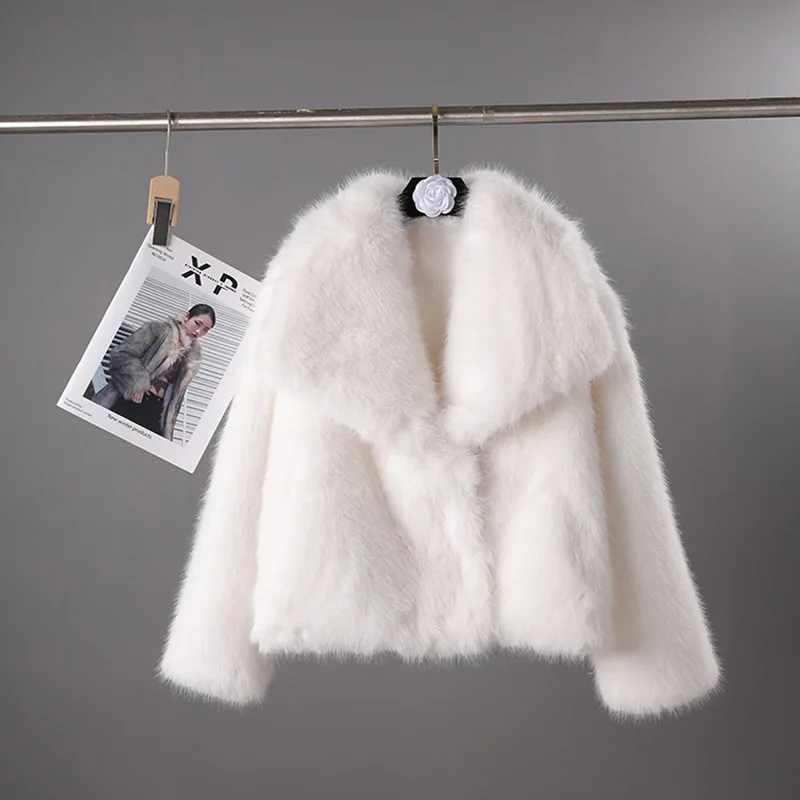 미국 패션 레트로 인조 모피 코트 긴 소매 싱글 브레스티드 캐주얼 루즈 화이트 플러피 코트 여성용 겨울 숏 재킷