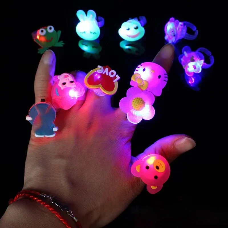 1/5/10Pcs Mini LED Cartoon Light Up Finger Ring Toys Kids Birthday Party Wedding Guest Gift Souvenir Christmas Halloween Gifts