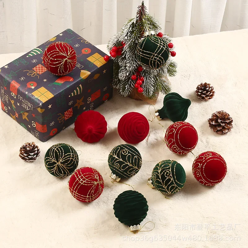 

6cm/16pcs Christmas Plush Ball Ornaments Christmas Tree Decoration Hanging Ball Pendant Velvet Decoration Merry Christmas