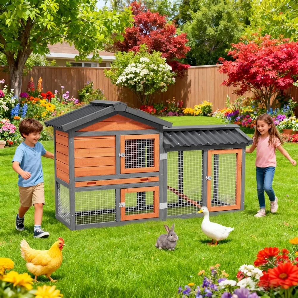 

Курятник, деревянный утиный курятник, уличный 2-уровневый куриный домик, всепогодная клетка для птицы, перепелов, хижина для кроликов, убежище для домашних животных с барансом