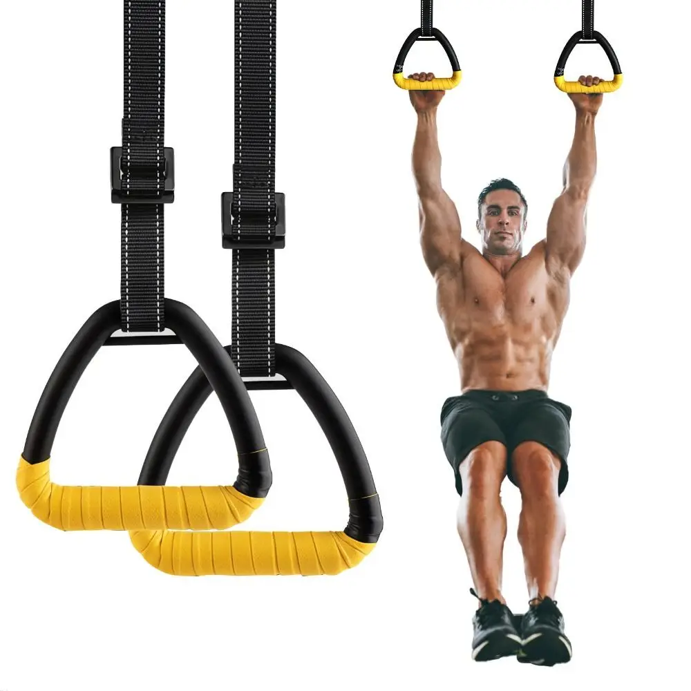 1 Pair Premium No-Punch Gymnastic Rings Adjustable Straps Heavy Duty Pull-up Gymnastic Rings Anti-slip Fitness Equipment Home