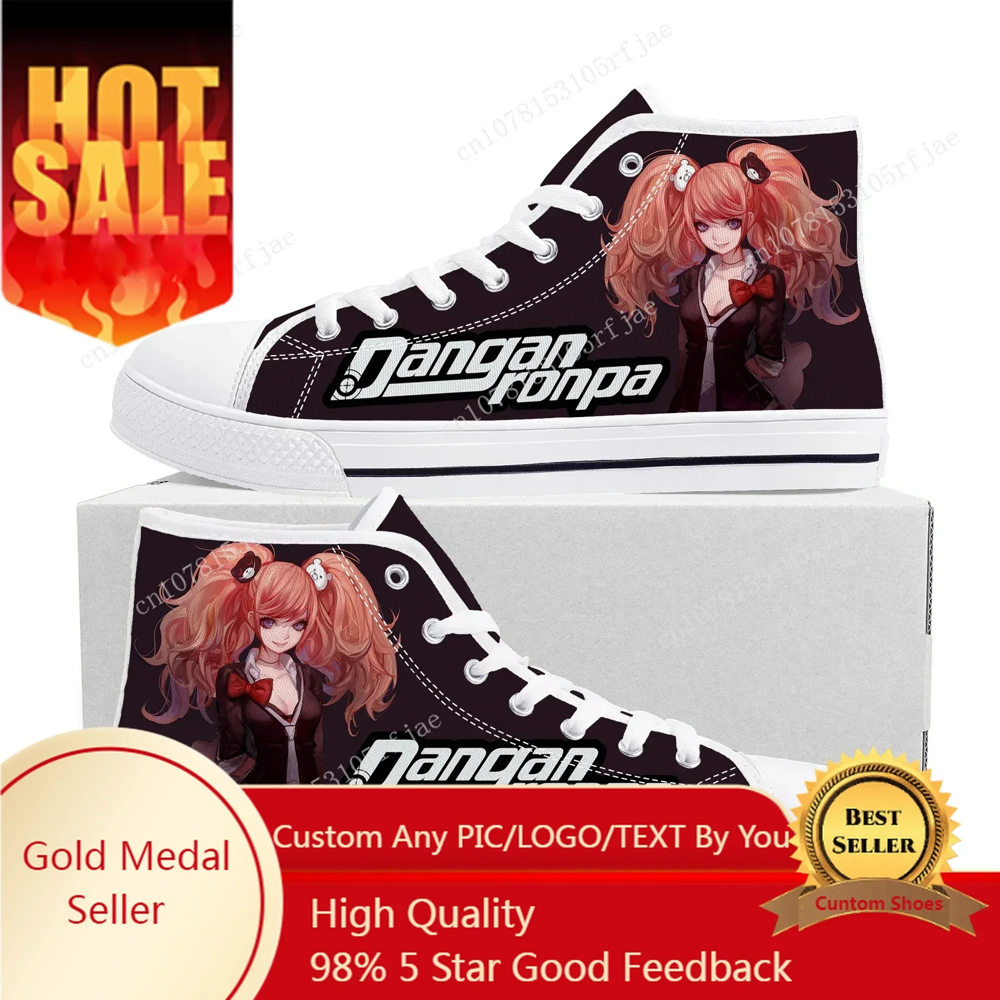 Cartoon Game Danganronpa Junko Enoshima High Top Sneakers Mens Womens High Quality Canvas Shoes Casual Tailor Made Sneaker