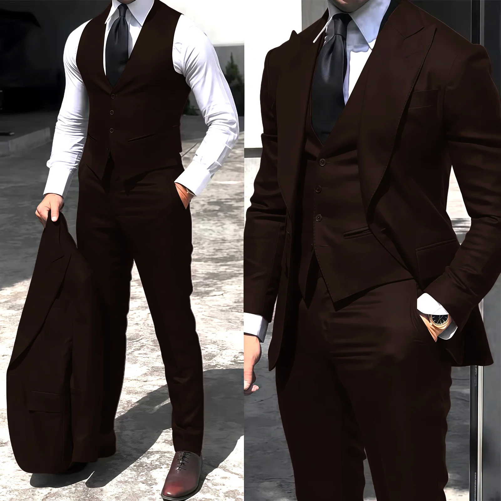 

Wedding Burgundy Peaked Lapel Suits for Men Slim Fit Business Solid Tuxedo Man Suit Set Trajes De Hombre Anzug Herren Men Suits