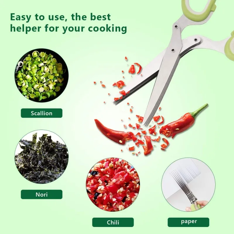 Multifunctional 5 Layers Stainless Steel Knives Kitchen Scissors Scallion Cutter Herb Laver Spices Cook Cut Shredders & Slicers