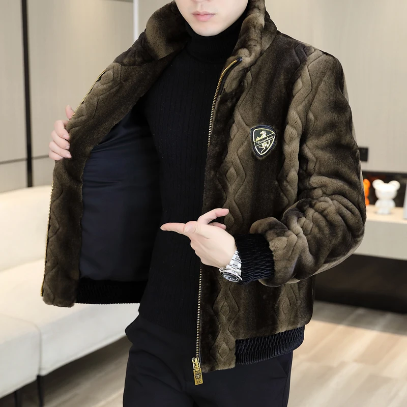 High-End Men's Jacket Leather Coat Men's Short Men's Stand Collar Winter Clothes Youth Thickened Faux Fur Coat Fashion Trendy Co