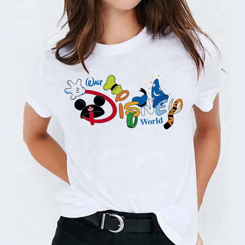 男性と女性のためのディズニー漫画プリントTシャツ,カジュアルな白いTシャツ,半袖y2kトップ,原宿スタイル
