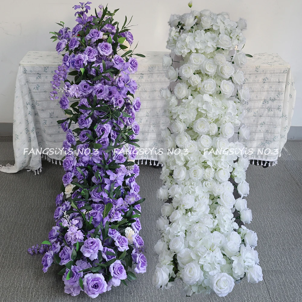 

2/1M Purple Rose Green Leaves Wedding Flower Ball Flower Row Artificial Table Centerpieces Event Party Prop Window Display Decor