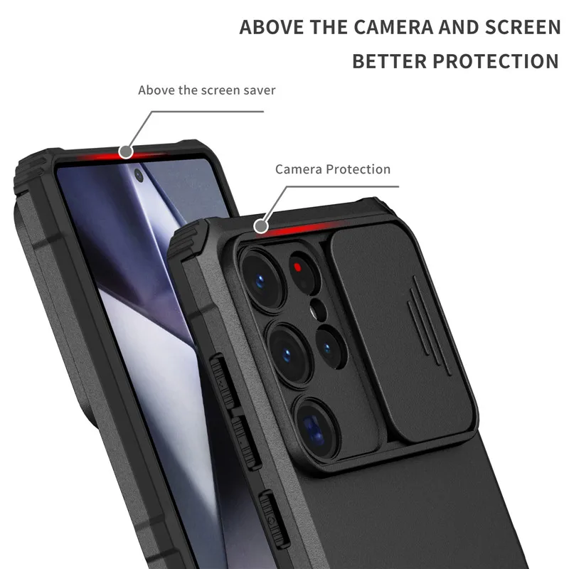 Funda blindada a prueba de golpes para Samsung Galaxy S20 FE S21 S22 S23 S24 Plus Note 20 S25 Edge S26 Ultra 5G, con protección de lente deslizante 4