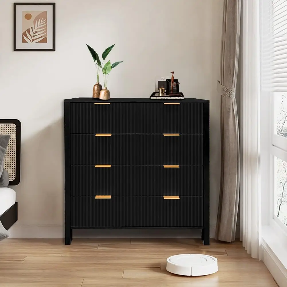 

Chest of Drawers, 4 Drawer Wood Dresser, Waveform Fluted Panel Dresser, Modern Dressers for Storage Drawers Clothes, for Closet