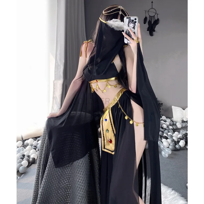 

Sexy Goddess Princess Cos Cleopatra Bely Exotic Women Dancer Cosplay Costume Top and Skirt Set for Halloween Cosplay Costume