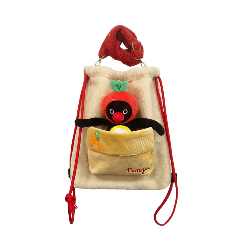new-pingu-drawstring-crossbody-bag-cute-cartoon-versatile-student-friend-shoulder-bag-in-stock