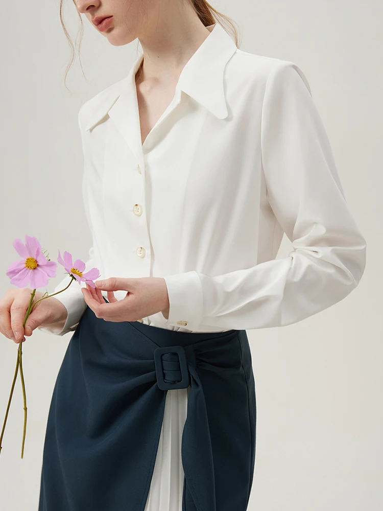 FSLE Commuter Style White French Professional Long-sleeved Shirt for Women Spring Handsome Suit with Shirts Female 24FS11068