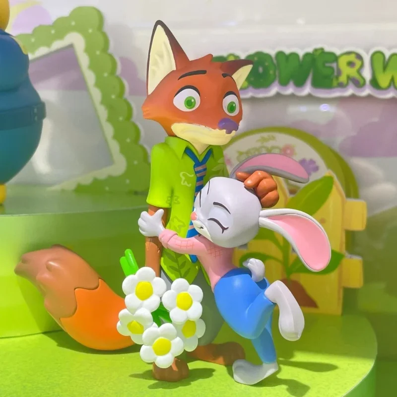 Original Disney Zootopia Flower Language Worldseries Box Officer Judy Nick Figure Cute Model Toy Action Decorative Birthday Gift