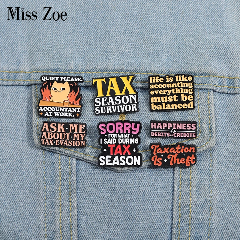 Tax Season Survivor Enamel Pins Custom Accountant Brooches Lapel Badges Cartoon Punk Funny Puns Jewelry Gift for Kids Friends