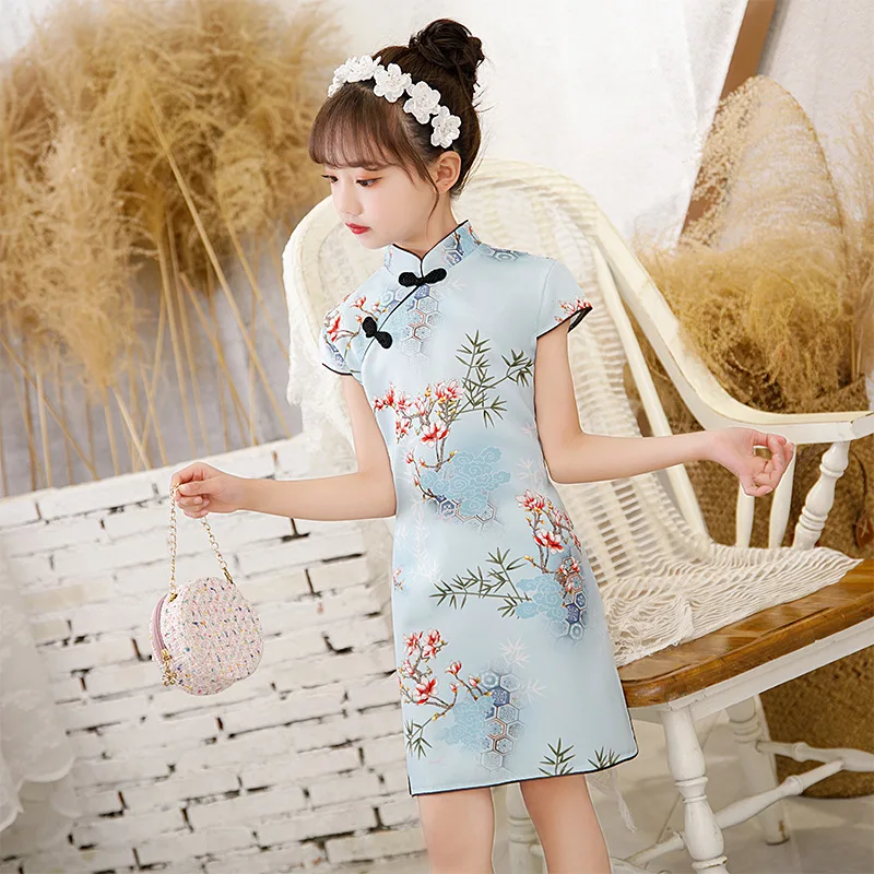 

Костюм Cheongsam для девочек, детская одежда, летнее детское платье ханьфу в китайском стиле, модные детские платья принцессы Ципао для девочек, одежда