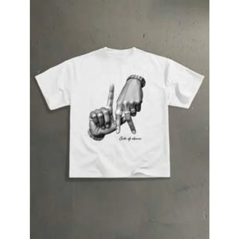Manfinity Roughcore Los Angeles LA Hand Gesture Logo Print Street Style Black Drop Shoulder T-Shirt for Men