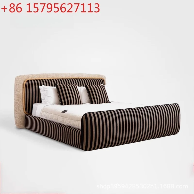

Blended color matching solid wood villa imported fabric bed high-end double bed
