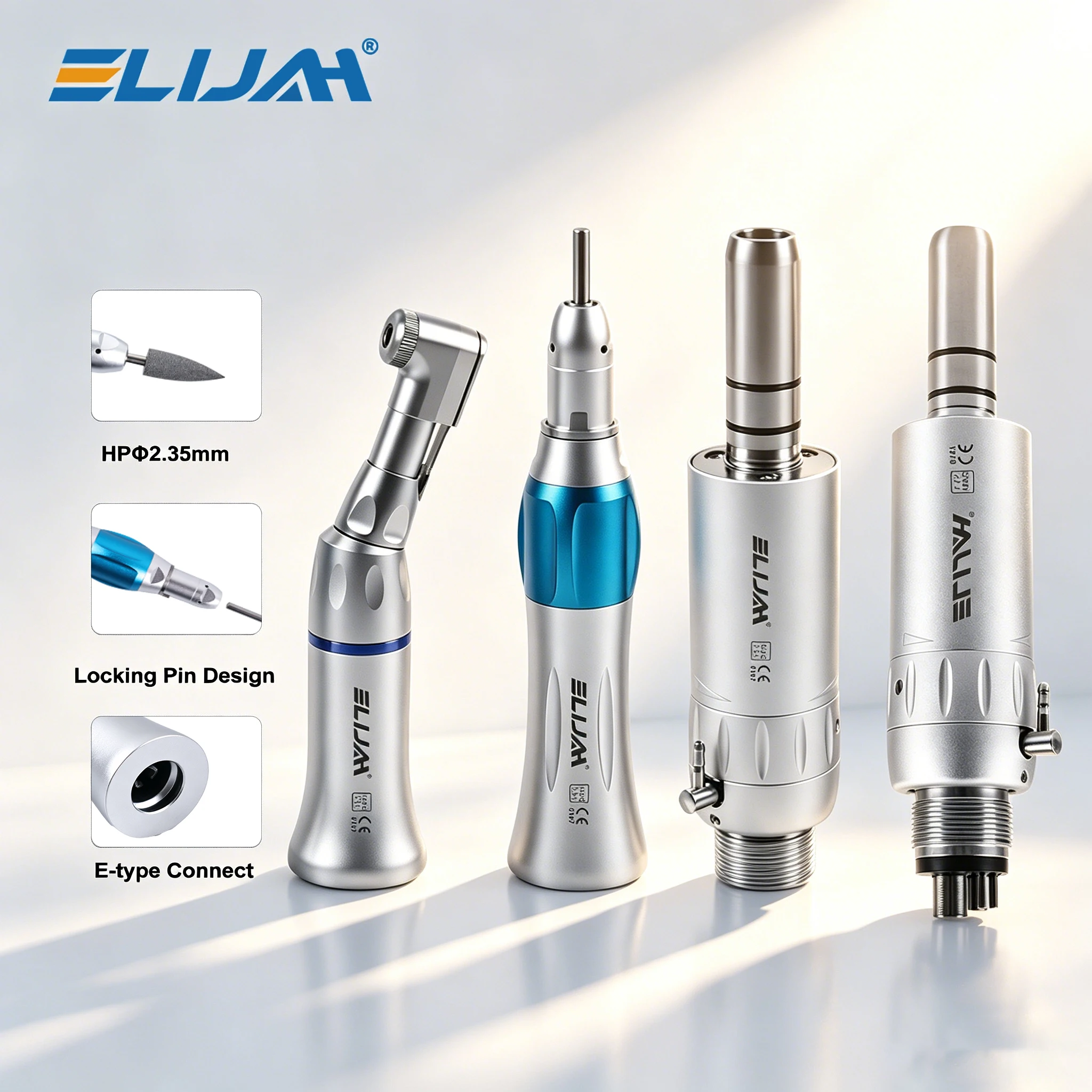 Kit de Piezas de Mano Dentales de Baja Velocidad ELIJAH 203C, Micromotor de Aire de 2/4 Orificios Tipo E, 35000 RPM, Contra-ángulo y Pieza de Mano Recta