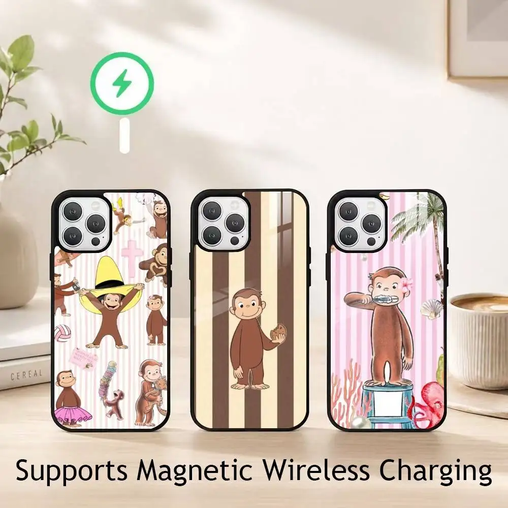 

Cute Curious G-George Monkey Phone Case For iPhone17,16,15,14,13,12,11 Plus,Pro Compatible with magnetic wireless charging