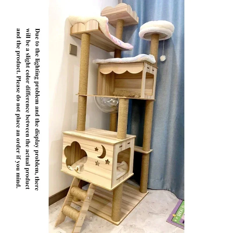 Multi-layer Wooden Cat Climbing Frame Wear-resistant Sisal Scratching Post Luxury Cat Villa Pet Supplies Large Cat Tree House