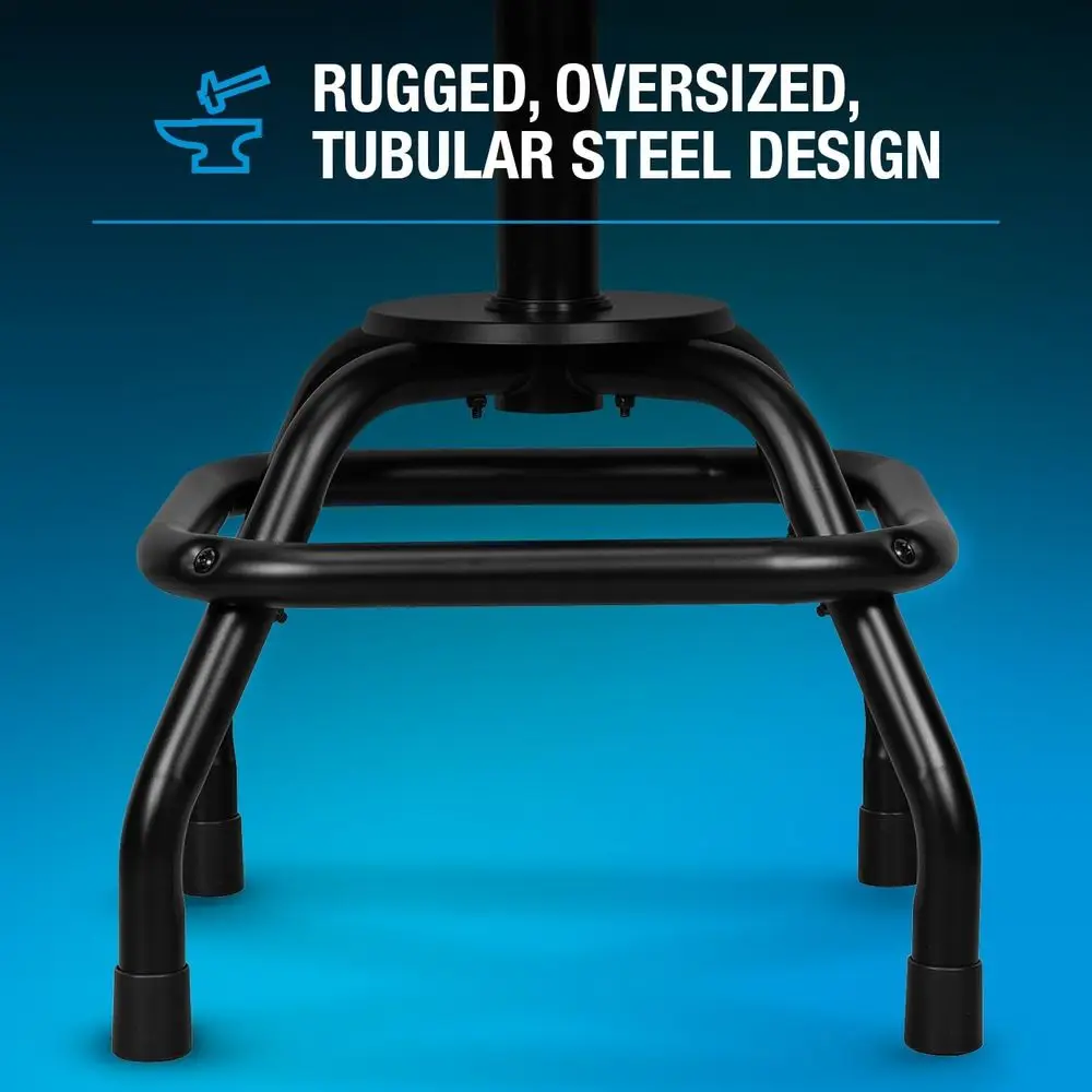 Adjustable Swivel Workshop Stool with Backrest, Padded Seat, Lumbar Support, and Footrest, 22-28 Height